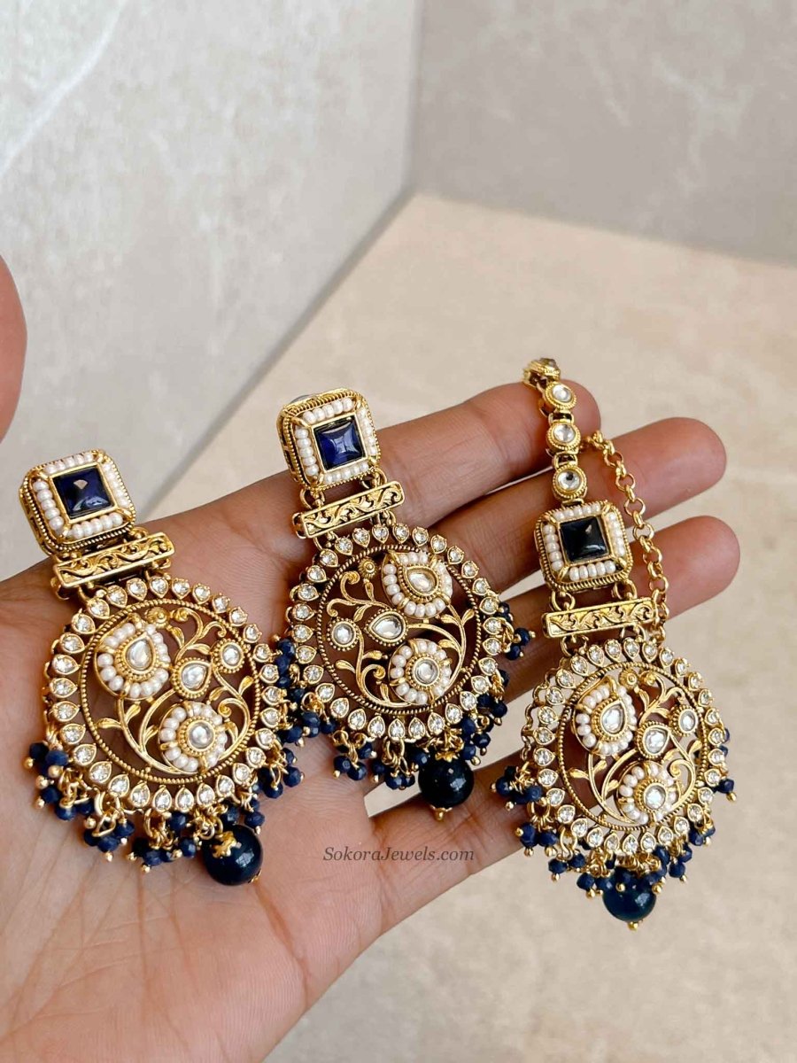 Navy Earring & Tikka set - SOKORA JEWELSNavy Earring & Tikka set