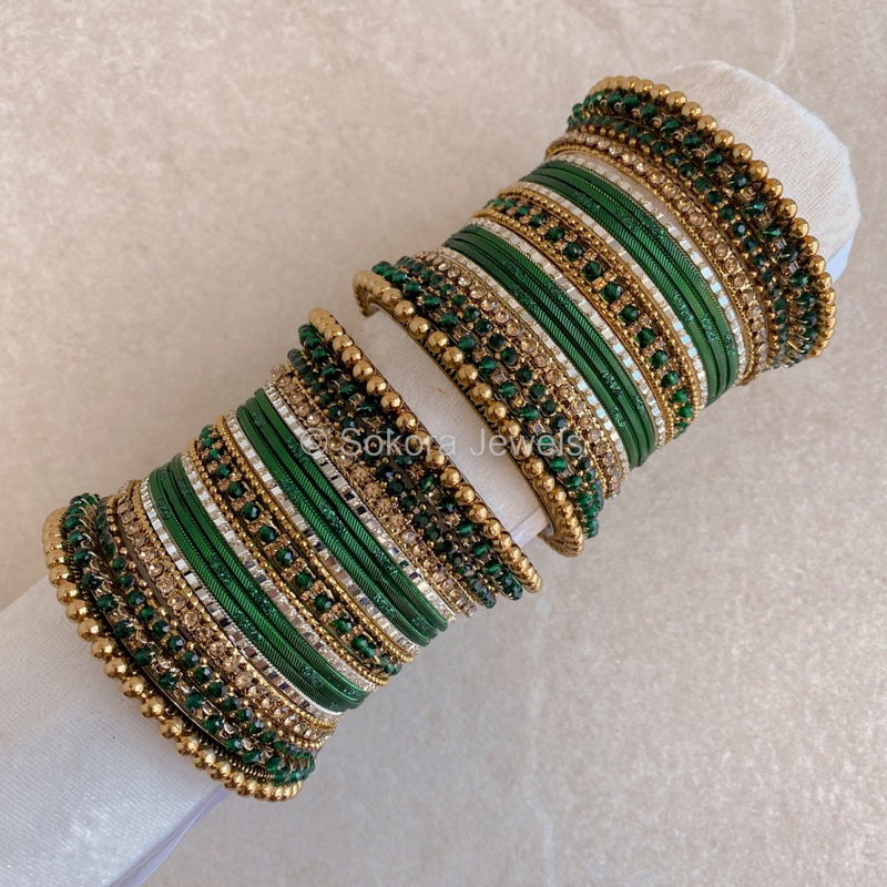 Nazia Midi Bangle Set - Green - SOKORA JEWELSNazia Midi Bangle Set - GreenBANGLES