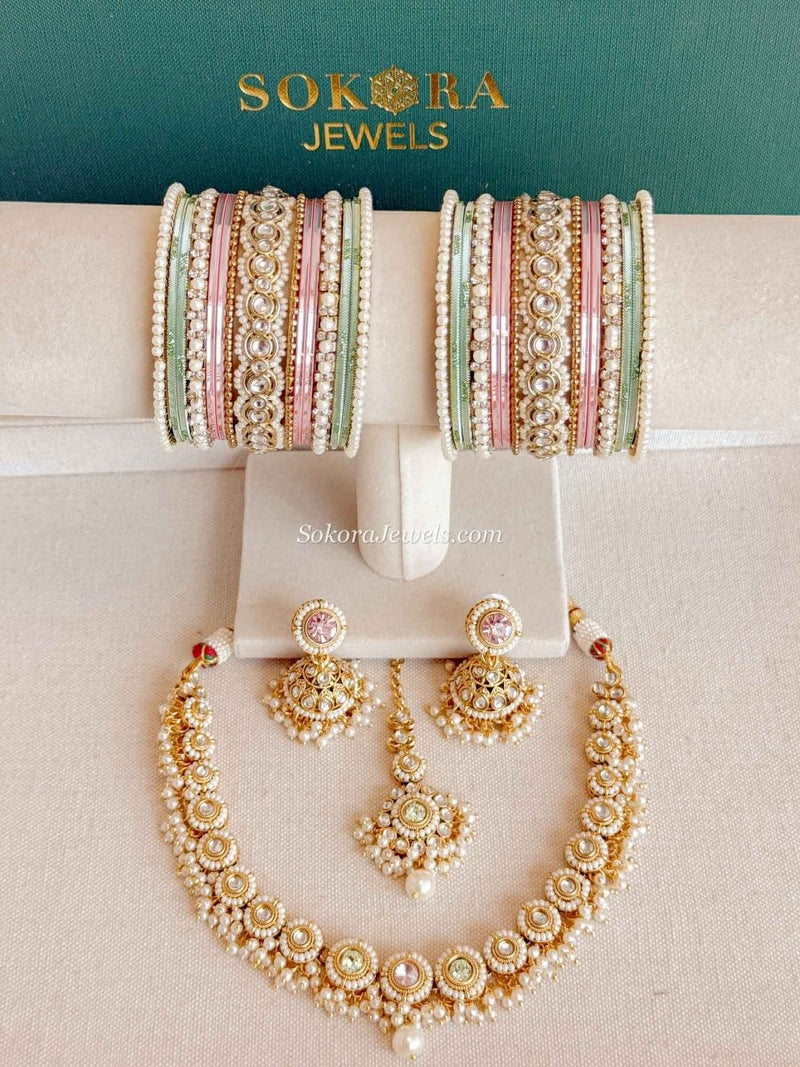 Nerisha Faux Kundan & Pastel Bangle Box Set - SOKORA JEWELSNerisha Faux Kundan & Pastel Bangle Box Set