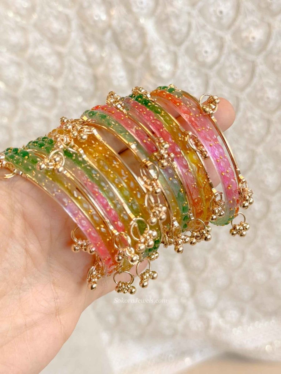 New! Gold & Multicolour Glass Kashmiri Bangle set - SOKORA JEWELSNew! Gold & Multicolour Glass Kashmiri Bangle setBANGLES