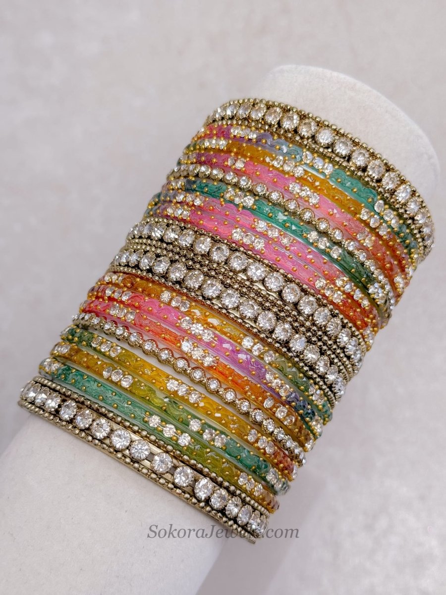 New! Multicolour Glass & Crystal Bangles Set - SOKORA JEWELSNew! Multicolour Glass & Crystal Bangles SetBANGLES