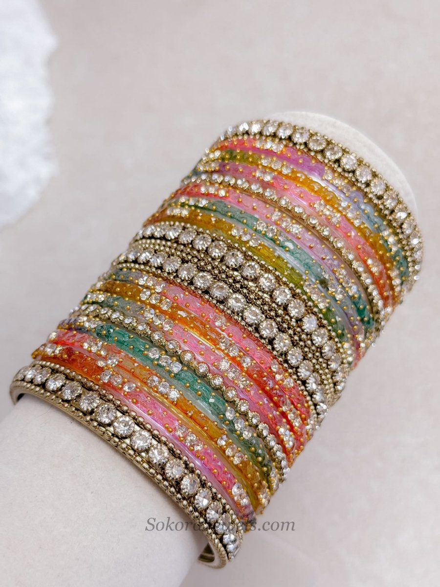 New! Multicolour Glass & Crystal Bangles Set - SOKORA JEWELSNew! Multicolour Glass & Crystal Bangles SetBANGLES