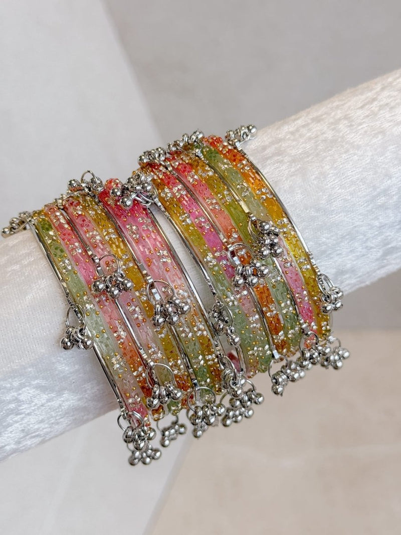 New! Silver & Pastel Glass Kashmiri Bangle set - SOKORA JEWELSNew! Silver & Pastel Glass Kashmiri Bangle setBANGLES