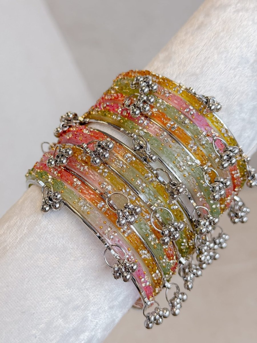New! Silver & Pastel Glass Kashmiri Bangle set - SOKORA JEWELSNew! Silver & Pastel Glass Kashmiri Bangle setBANGLES