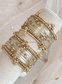 New! White Glass Kashmiri Bangle set - SOKORA JEWELSNew! White Glass Kashmiri Bangle setBANGLES