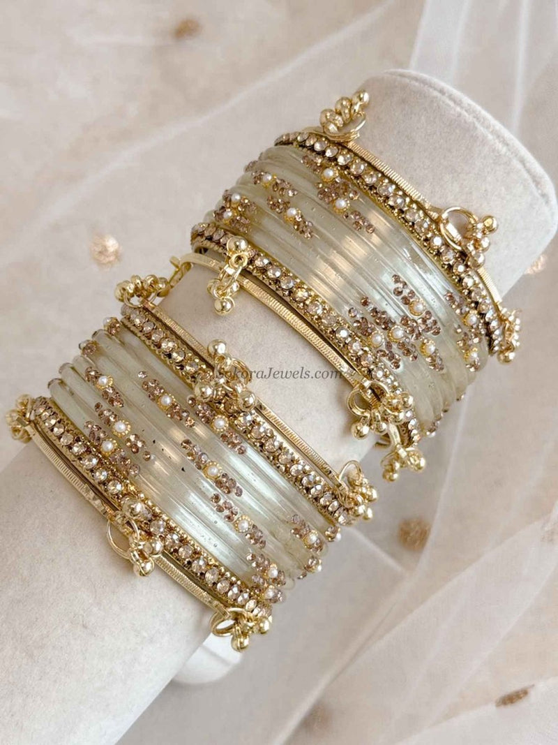 New! White Glass Kashmiri Bangle set - SOKORA JEWELSNew! White Glass Kashmiri Bangle setBANGLES