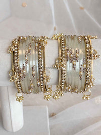 New! White Glass Kashmiri Bangle set - SOKORA JEWELSNew! White Glass Kashmiri Bangle setBANGLES