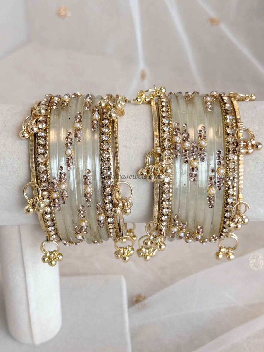 New! White Glass Kashmiri Bangle set - SOKORA JEWELSNew! White Glass Kashmiri Bangle setBANGLES