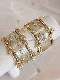 New! White Glass Kashmiri Bangle set - SOKORA JEWELSNew! White Glass Kashmiri Bangle setBANGLES