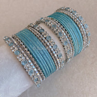 Nida Mini Bangle Set - Silver Blue - SOKORA JEWELSNida Mini Bangle Set - Silver BlueBANGLES