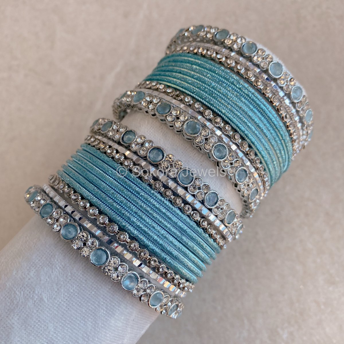 Nida Mini Bangle Set - Silver Blue - SOKORA JEWELSNida Mini Bangle Set - Silver BlueBANGLES