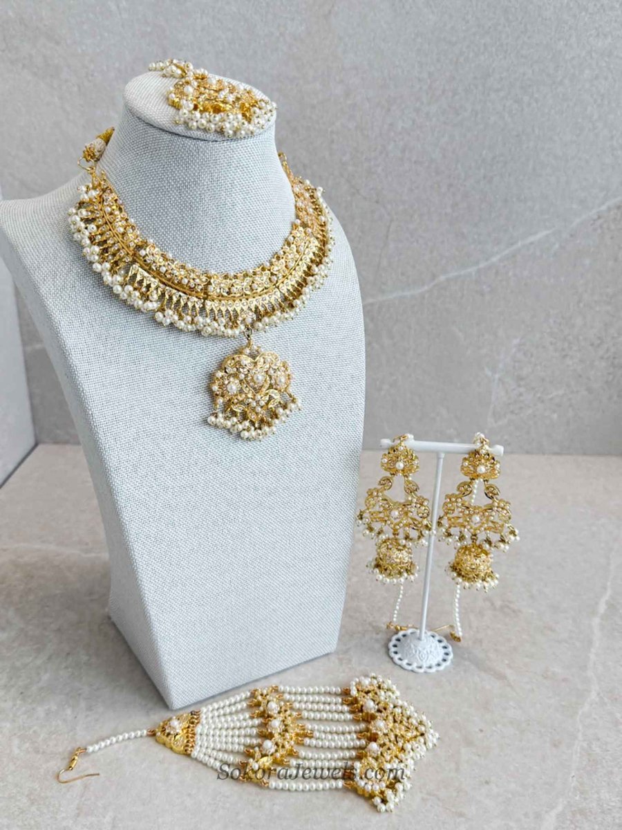 Nilofer Bridal Necklace set - Pearl - SOKORA JEWELSNilofer Bridal Necklace set - Pearl