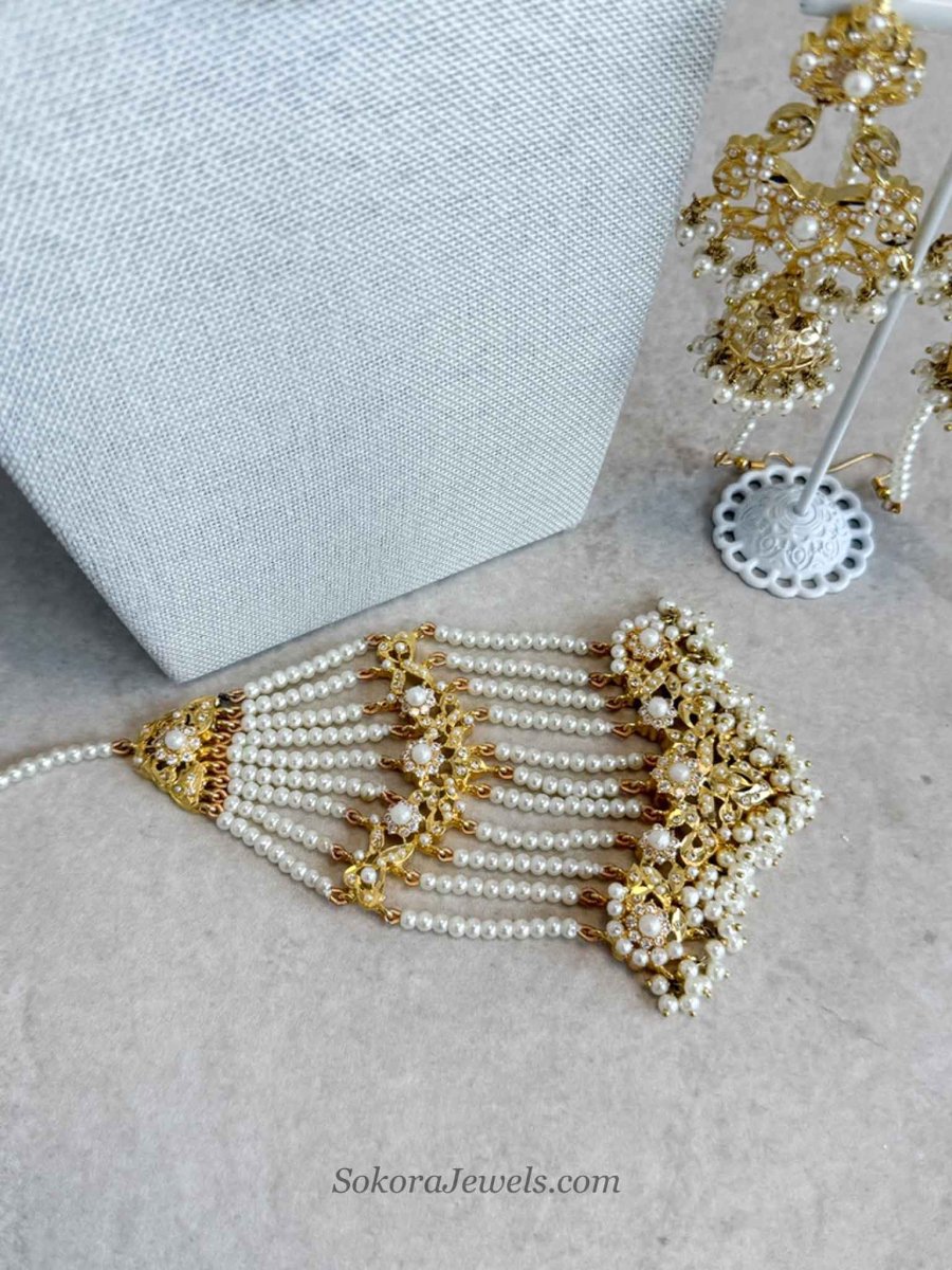 Nilofer Bridal Necklace set - Pearl - SOKORA JEWELSNilofer Bridal Necklace set - Pearl