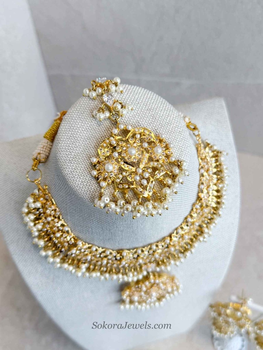 Nilofer Bridal Necklace set - Pearl - SOKORA JEWELSNilofer Bridal Necklace set - Pearl