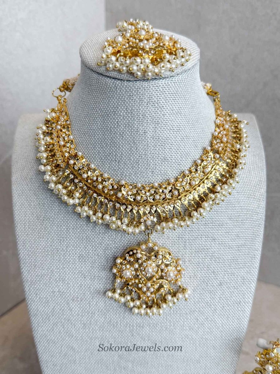 Nilofer Bridal Necklace set - Pearl - SOKORA JEWELSNilofer Bridal Necklace set - Pearl