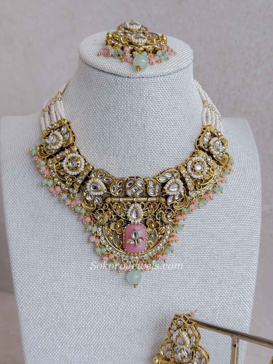 Nimra Faux Kundan Choker Set - Pastel - SOKORA JEWELSNimra Faux Kundan Choker Set - Pastel