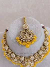 Nimra Faux Kundan Choker Set - Yellow - SOKORA JEWELSNimra Faux Kundan Choker Set - Yellow