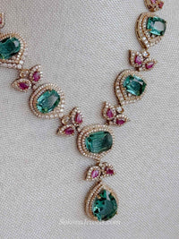 Nisa Teal & Ruby Bridal Necklace Set - SOKORA JEWELSNisa Teal & Ruby Bridal Necklace SetNECKLACE SETS