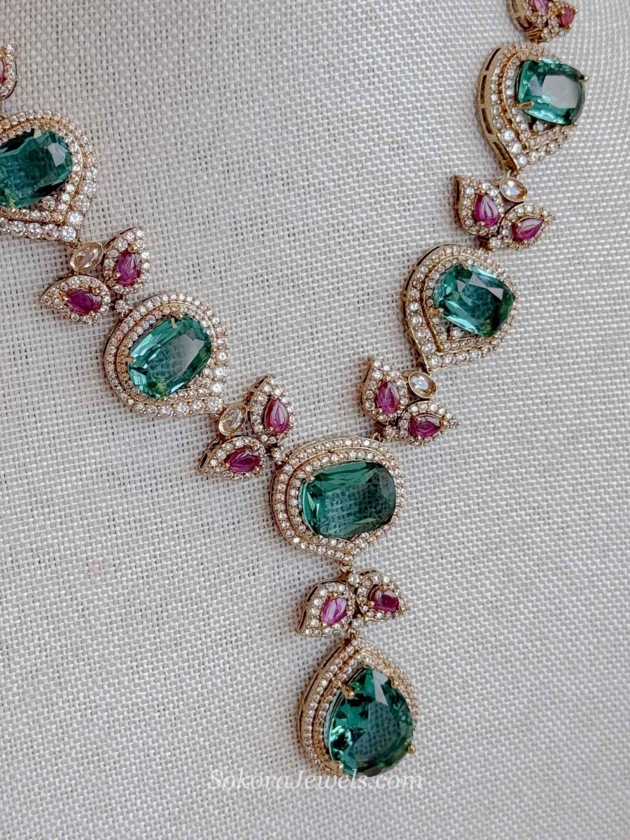 Nisa Teal & Ruby Bridal Necklace Set - SOKORA JEWELSNisa Teal & Ruby Bridal Necklace SetNECKLACE SETS