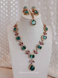 Nisa Teal & Ruby Bridal Necklace Set - SOKORA JEWELSNisa Teal & Ruby Bridal Necklace SetNECKLACE SETS