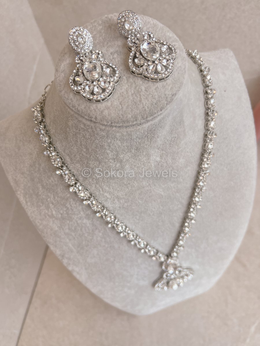 Nita Midi Crystal Necklace set - Silver - SOKORA JEWELSNita Midi Crystal Necklace set - SilverNECKLACE SETS