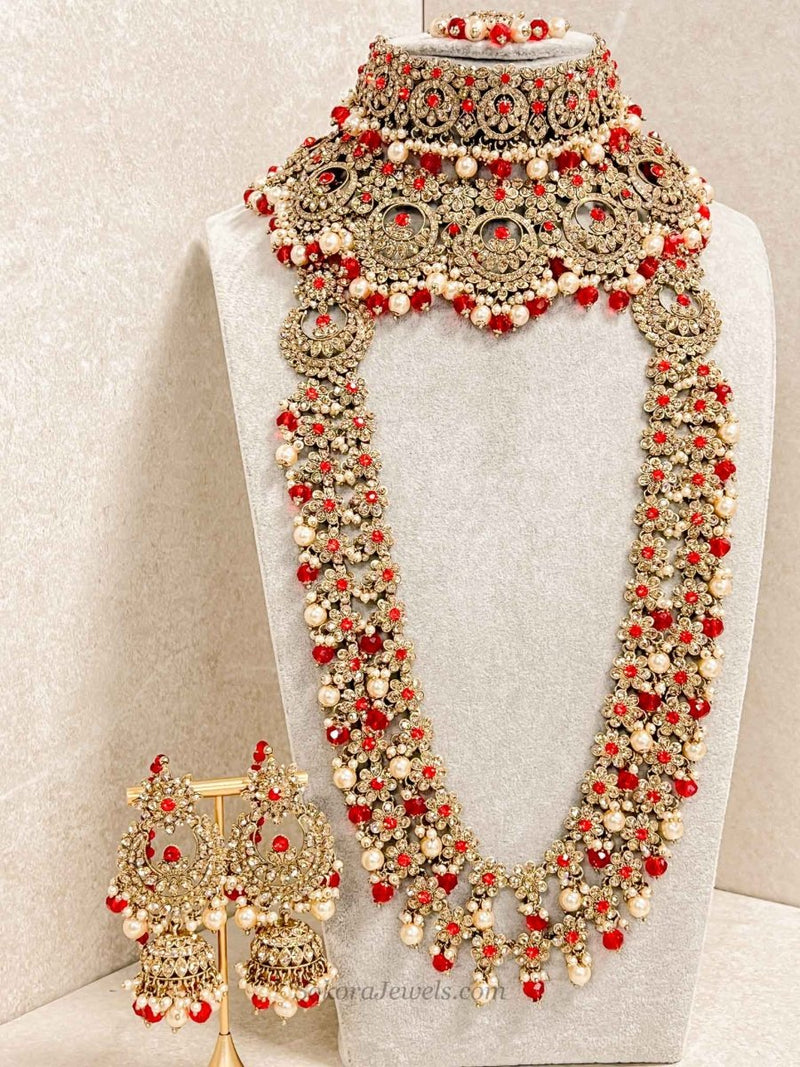 NOOR Bridal Necklace set - Red - SOKORA JEWELSNOOR Bridal Necklace set - Red