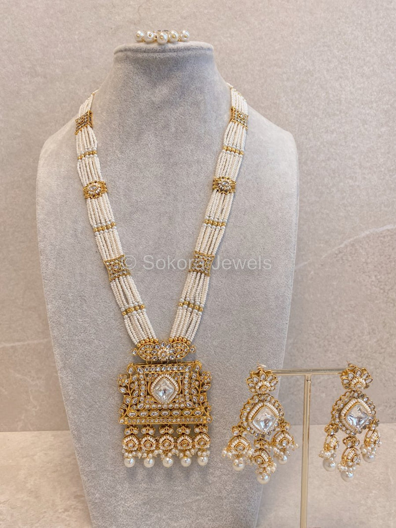 Noyaa Long Necklace Set - White - SOKORA JEWELSNoyaa Long Necklace Set - White