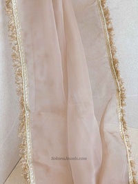 Nude Organza Bridal Veil Dupatta - SOKORA JEWELSNude Organza Bridal Veil Dupatta