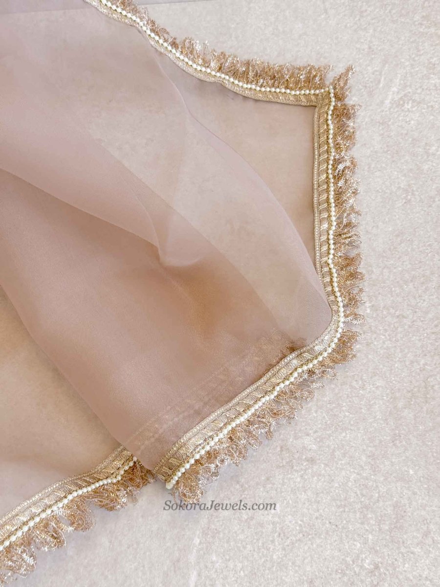 Nude Organza Bridal Veil Dupatta - SOKORA JEWELSNude Organza Bridal Veil Dupatta
