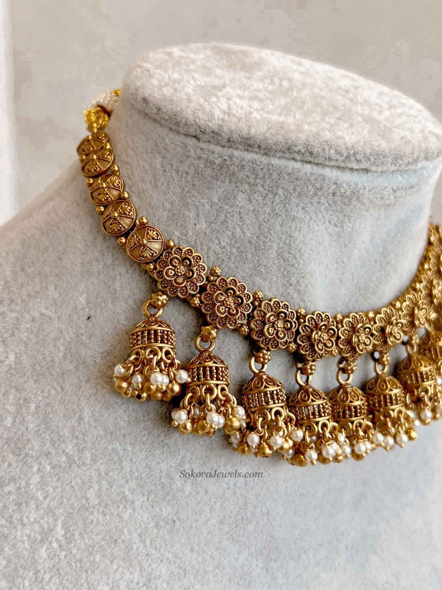Nura Jhumka Detail Necklace set - SOKORA JEWELSNura Jhumka Detail Necklace setNECKLACE SETS