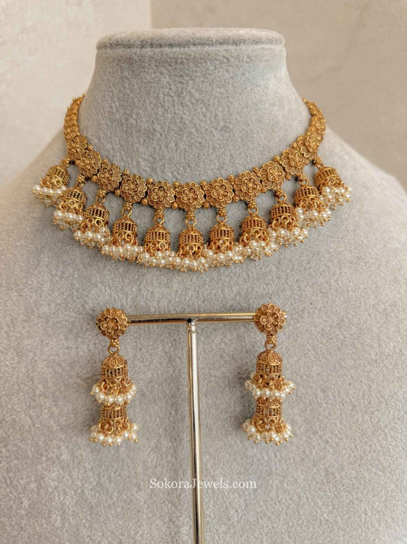 Nura Jhumka Detail Necklace set - SOKORA JEWELSNura Jhumka Detail Necklace setNECKLACE SETS