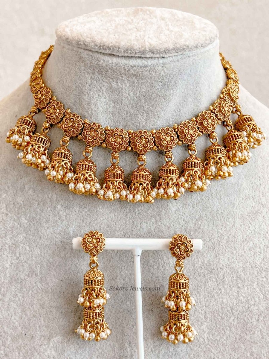 Nura Jhumka Detail Necklace set - SOKORA JEWELSNura Jhumka Detail Necklace setNECKLACE SETS