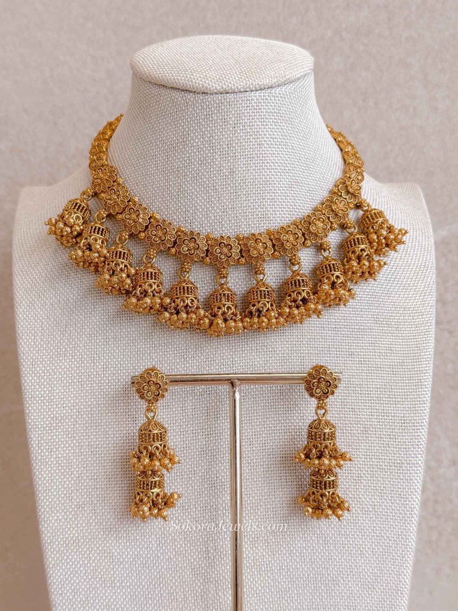 Nura Jhumka Detail Necklace set - SOKORA JEWELSNura Jhumka Detail Necklace setNECKLACE SETS