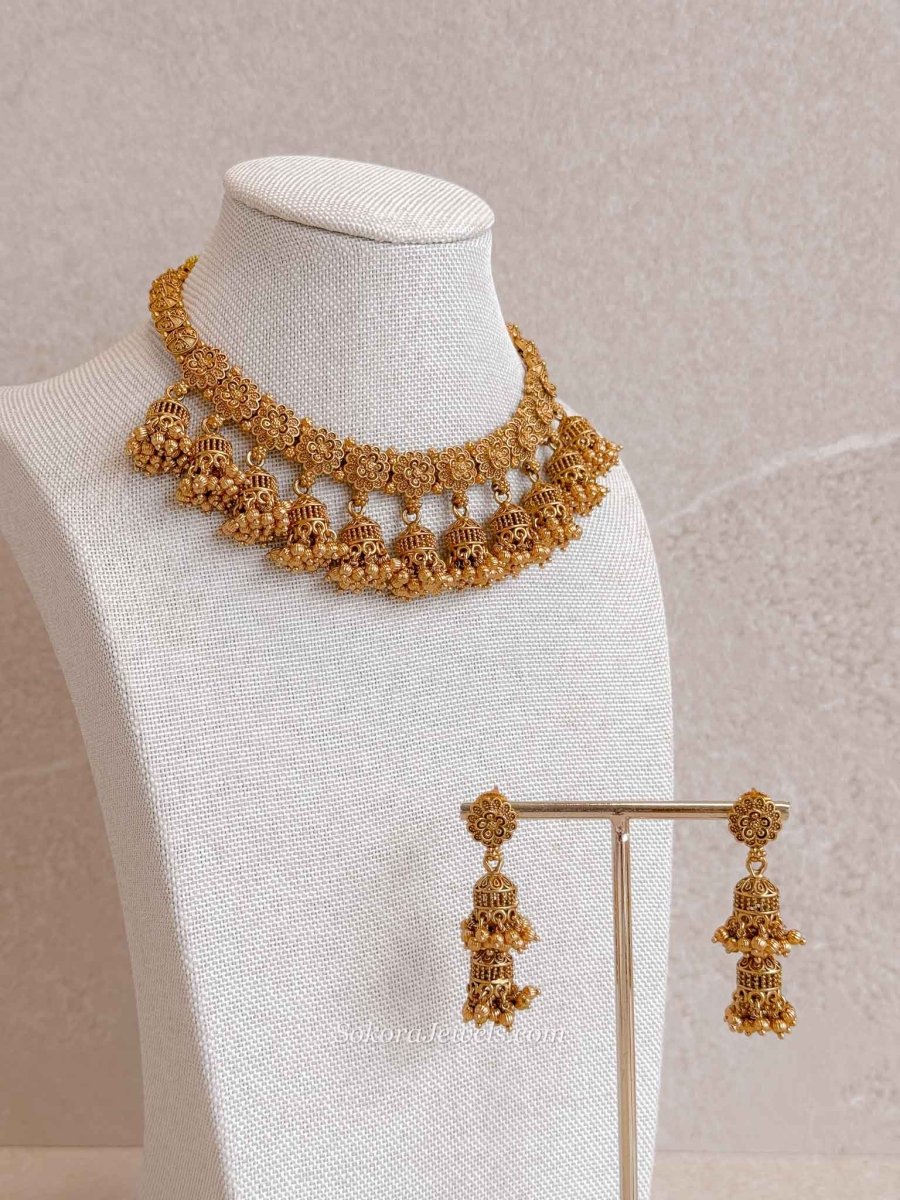 Nura Jhumka Detail Necklace set - SOKORA JEWELSNura Jhumka Detail Necklace setNECKLACE SETS