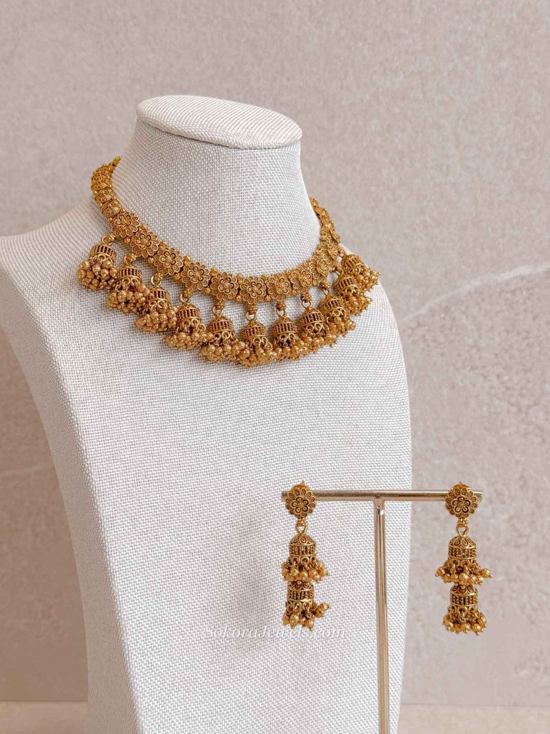 Nura Jhumka Detail Necklace set - SOKORA JEWELSNura Jhumka Detail Necklace setNECKLACE SETS