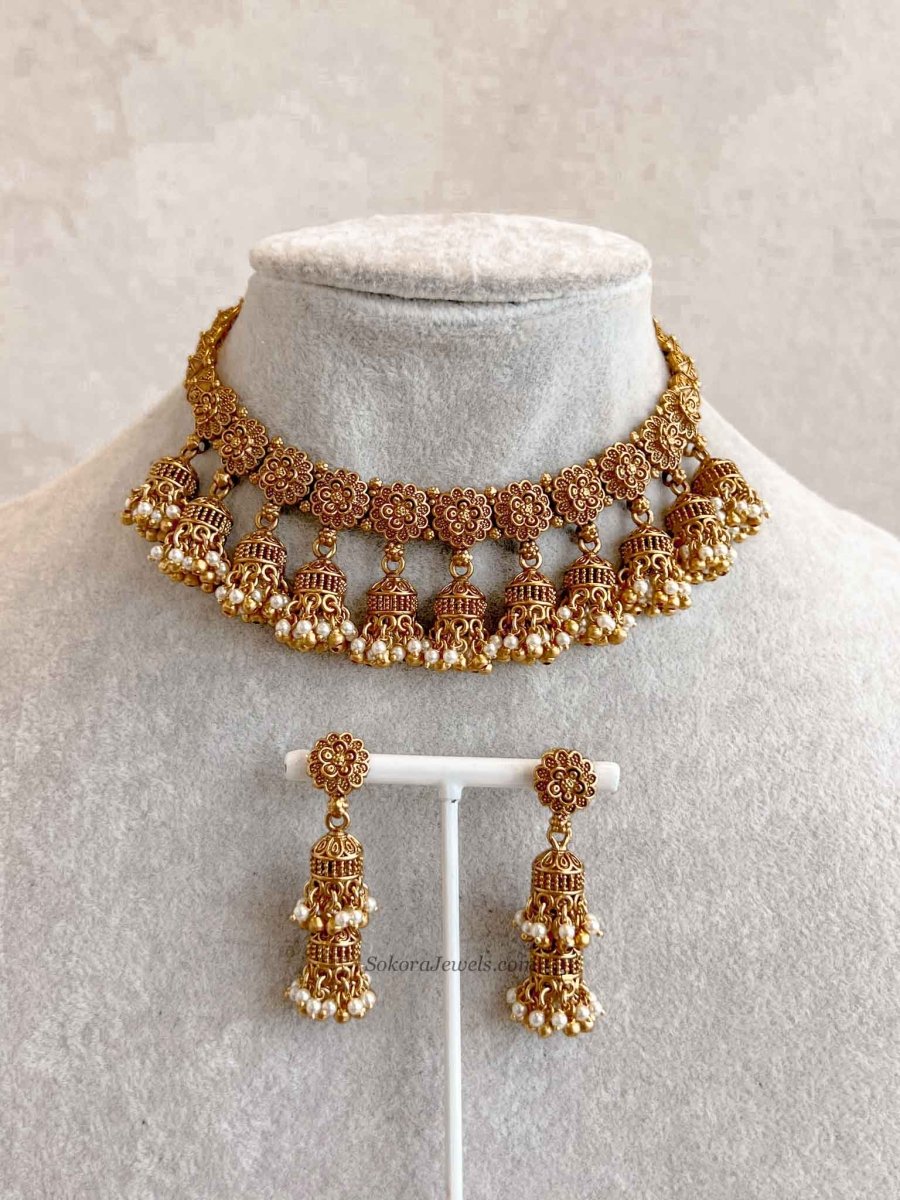 Nura Jhumka Detail Necklace set - SOKORA JEWELSNura Jhumka Detail Necklace setNECKLACE SETS