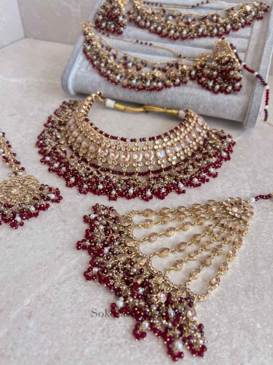 Nyla Gold Plated Bridal set - Maroon - SOKORA JEWELSNyla Gold Plated Bridal set - Marooncustom