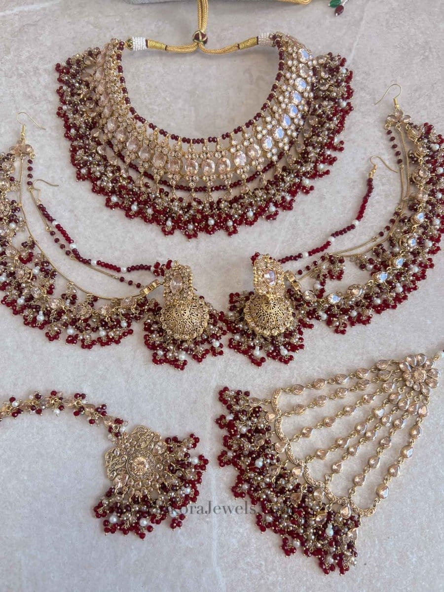Nyla Gold Plated Bridal set - Maroon - SOKORA JEWELSNyla Gold Plated Bridal set - Marooncustom