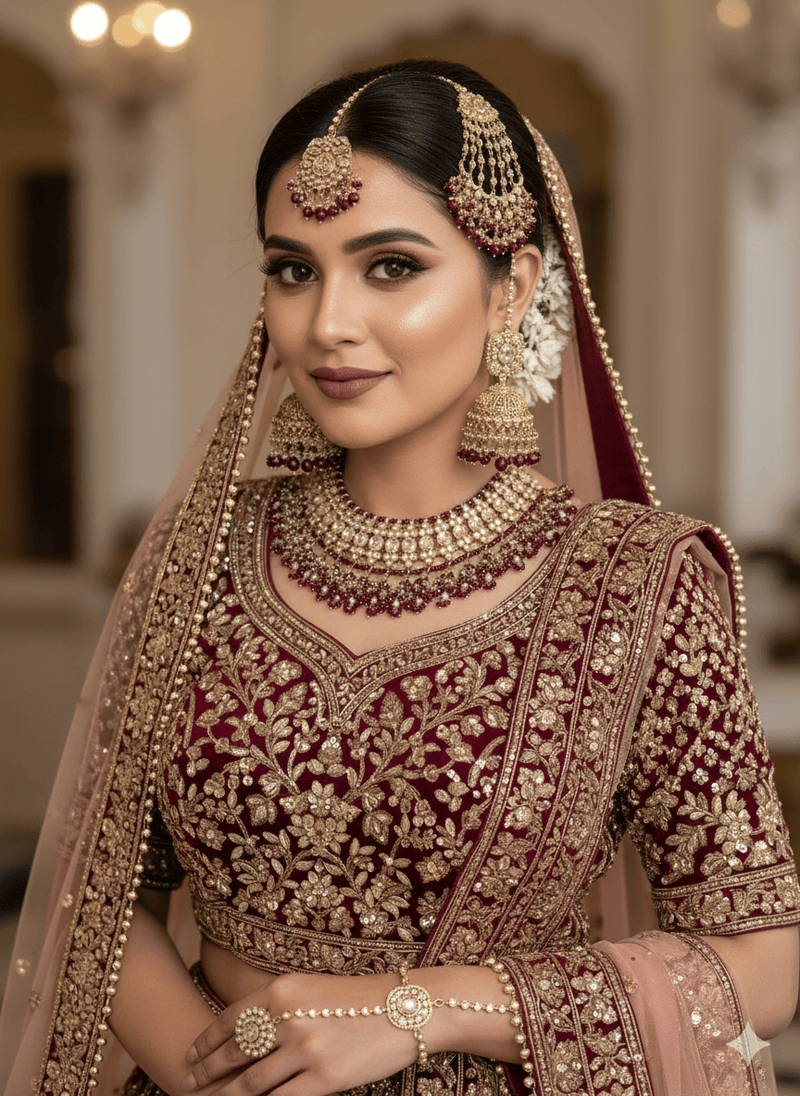 Nyla Gold Plated Bridal Set - Maroon - SOKORA JEWELSNyla Gold Plated Bridal Set - Marooncustom