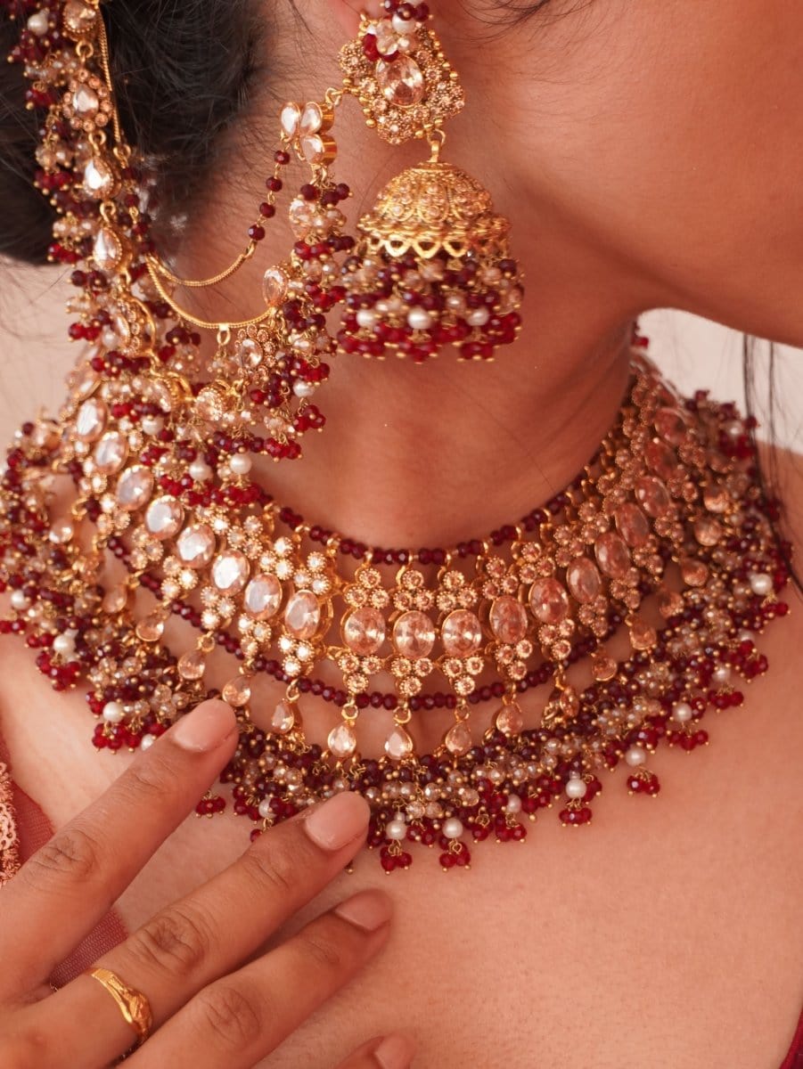 Nyla Gold Plated Bridal set - Maroon - SOKORA JEWELSNyla Gold Plated Bridal set - Marooncustom