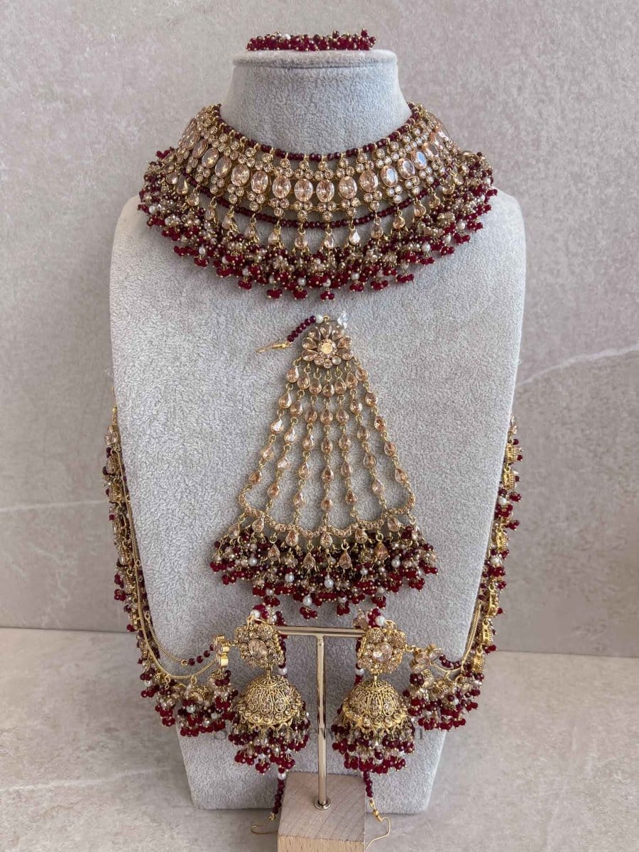 Nyla Gold Plated Bridal set - Maroon - SOKORA JEWELSNyla Gold Plated Bridal set - Marooncustom