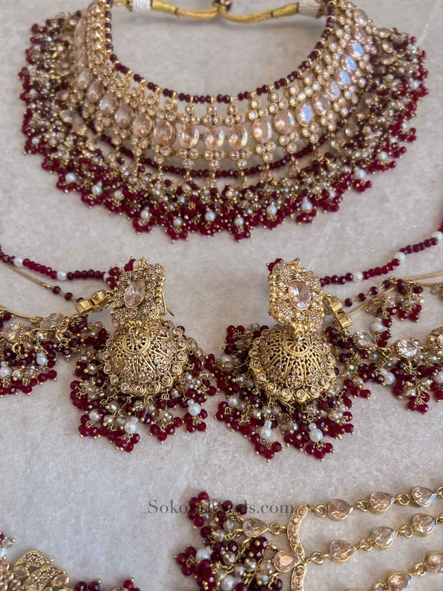 Nyla Gold Plated Bridal set - Maroon - SOKORA JEWELSNyla Gold Plated Bridal set - Marooncustom