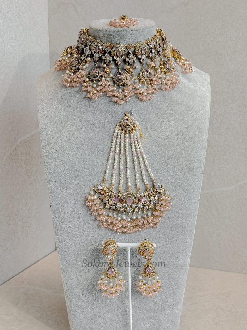 Omniya Bridal Necklace Set - Light Pink - SOKORA JEWELSOmniya Bridal Necklace Set - Light Pink