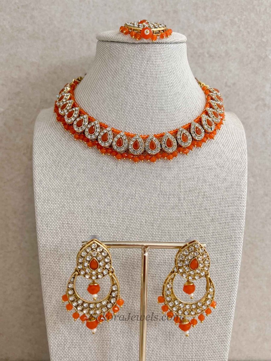 Orange Bead Necklace Set for Mendhi or Haldi Party - SOKORA JEWELSOrange Bead Necklace Set for Mendhi or Haldi PartyNECKLACE SETS