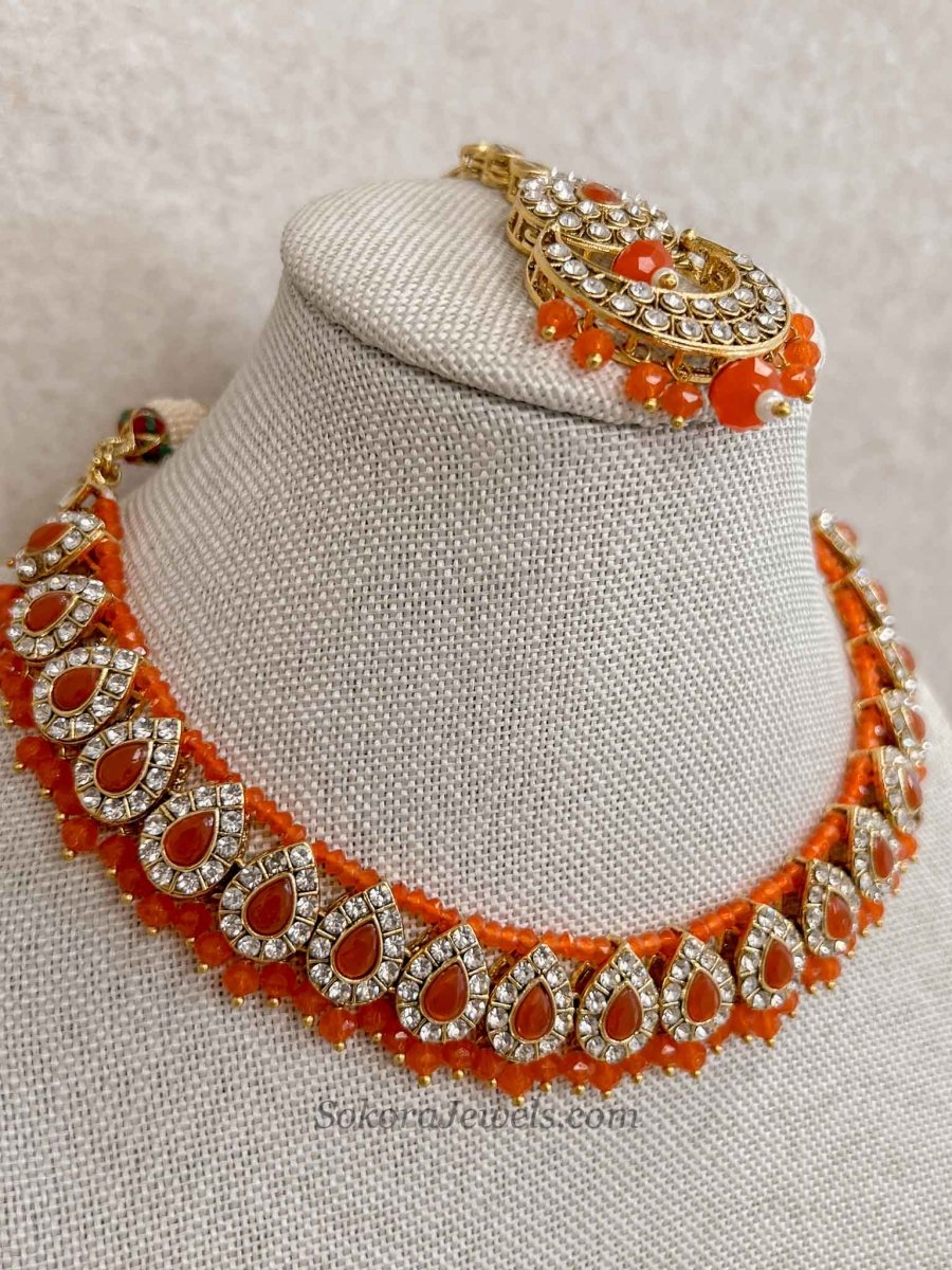 Orange Bead Necklace Set for Mendhi or Haldi Party - SOKORA JEWELSOrange Bead Necklace Set for Mendhi or Haldi PartyNECKLACE SETS