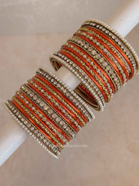 Orange & Gold Bangle Set – Crystal Stack - SOKORA JEWELSOrange & Gold Bangle Set – Crystal StackBANGLES