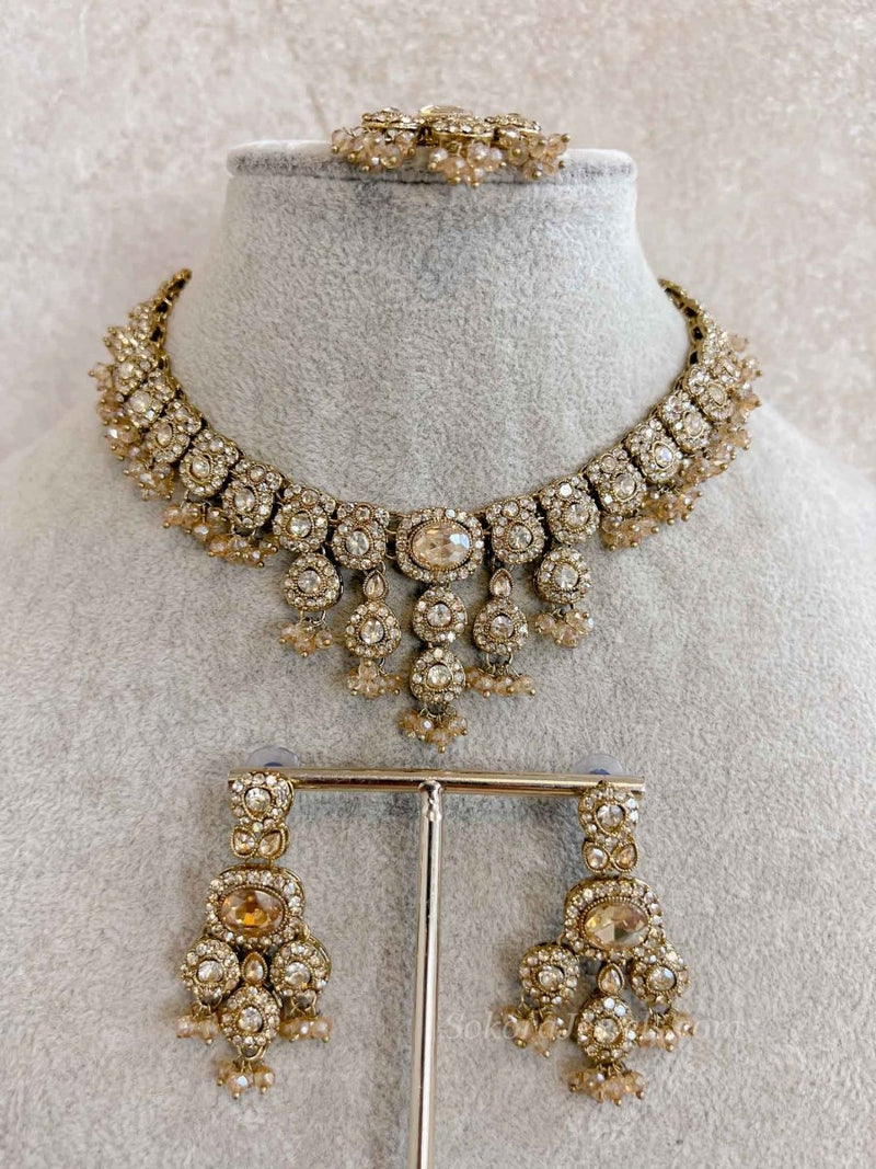 Oval Gem Champagne Necklace set - SOKORA JEWELSOval Gem Champagne Necklace set