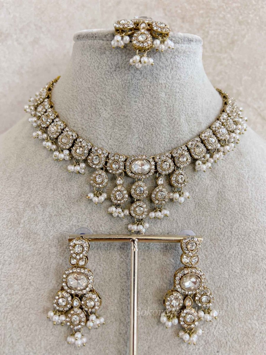 Oval Gem Clear Necklace set - SOKORA JEWELSOval Gem Clear Necklace set