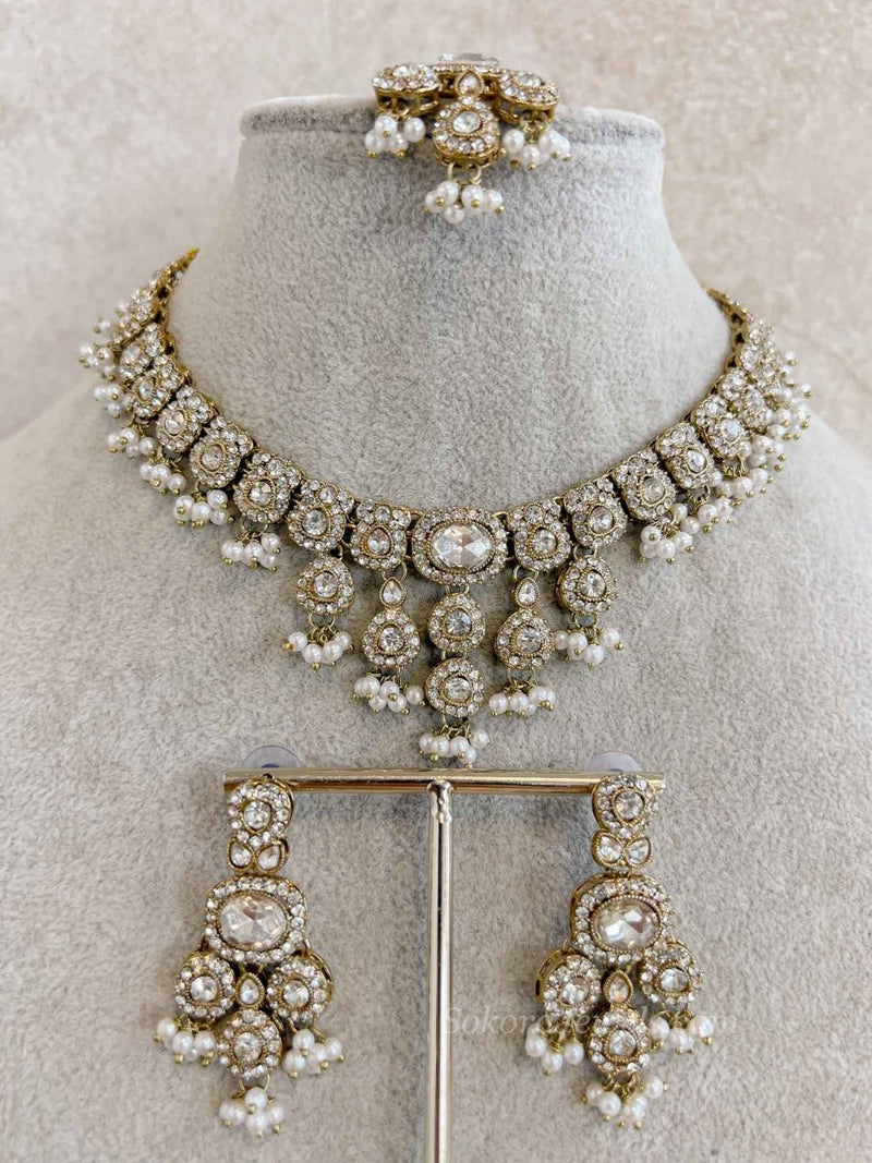 Oval Gem Clear Necklace set - SOKORA JEWELSOval Gem Clear Necklace set