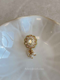 Oval Kundan Gem Nose ring - Slide type - SOKORA JEWELSOval Kundan Gem Nose ring - Slide type